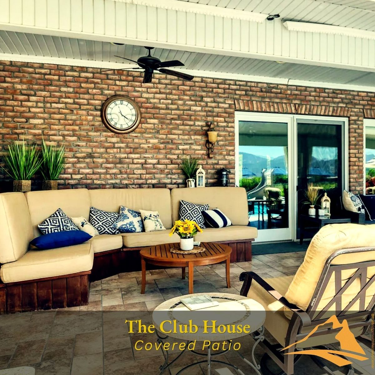 Covered patio lounge area at The Bridge Health Recovery Center Club House