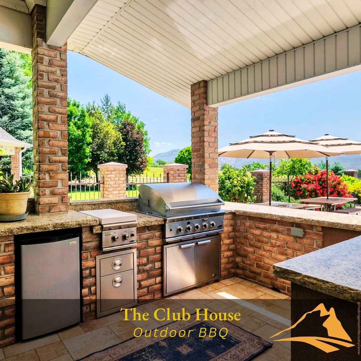 Outdoor BBQ and kitchen area at The Bridge Health Recovery Center