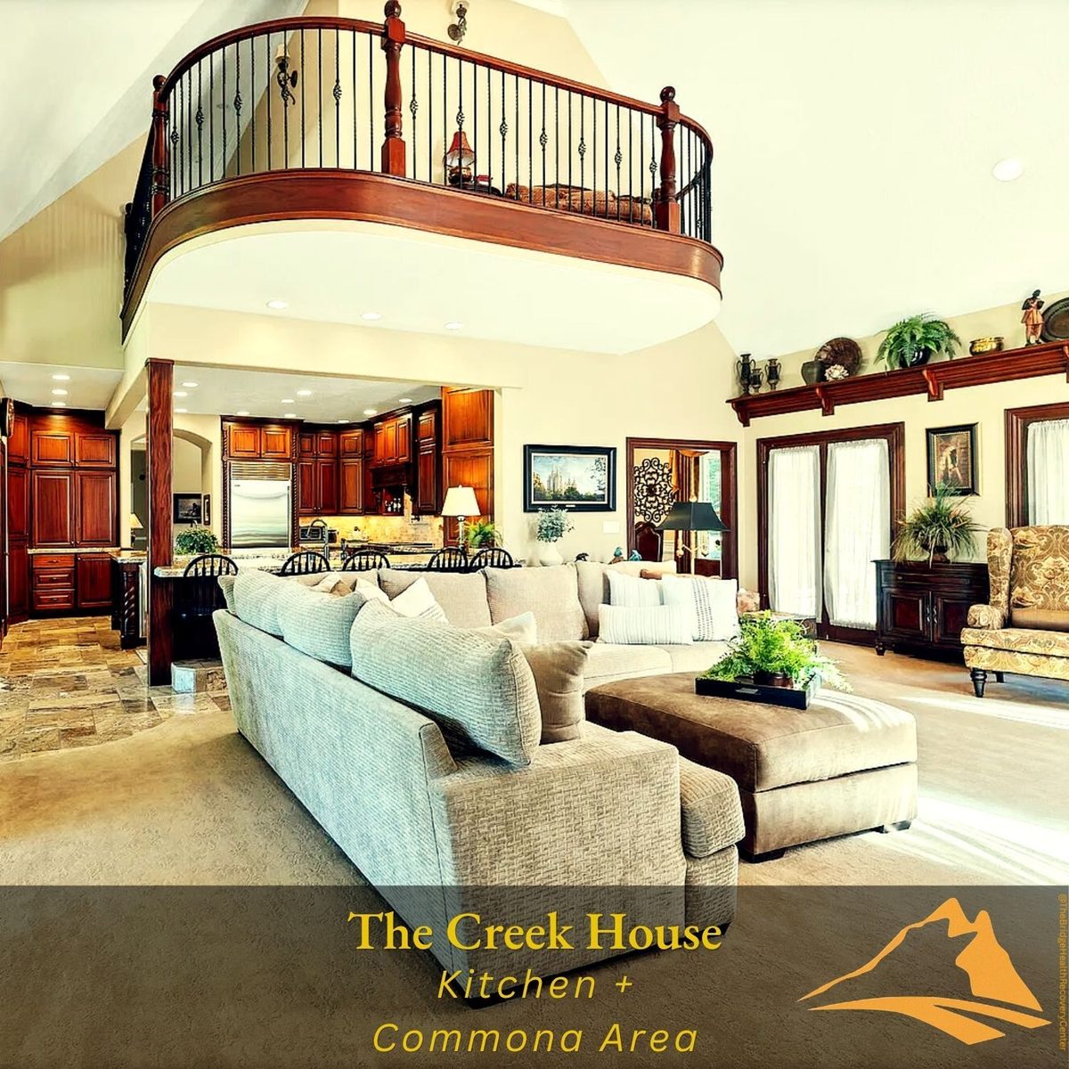 Open concept kitchen and common area at The Creek House