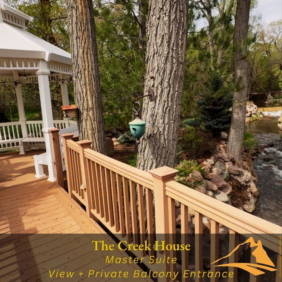Master suite balcony overlooking creek at The Creek House