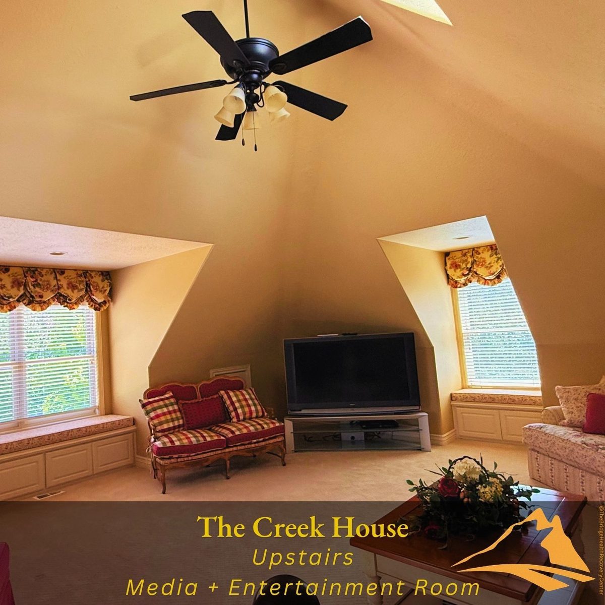 Upstairs media and entertainment room at The Creek House