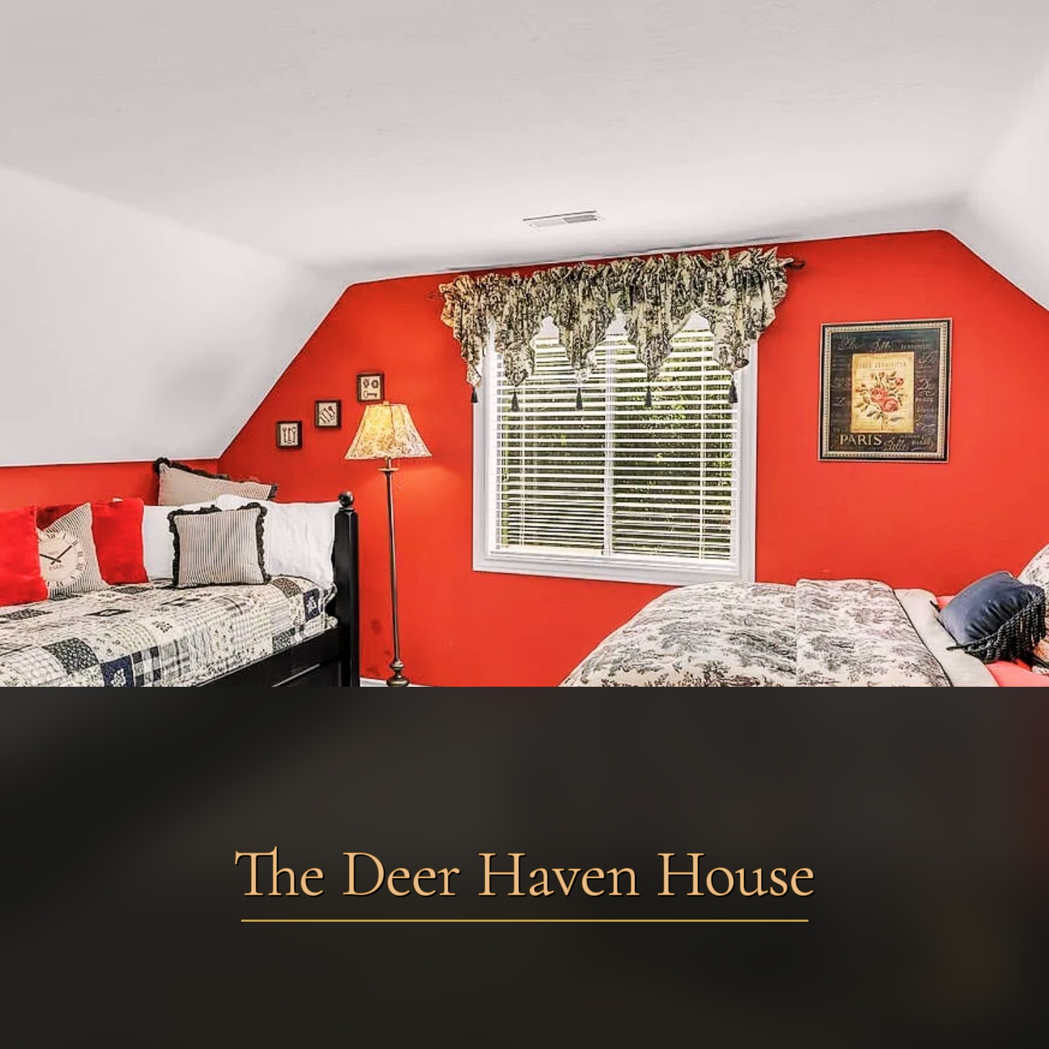 Sixth bedroom with two beds and red walls at The Deer Haven House