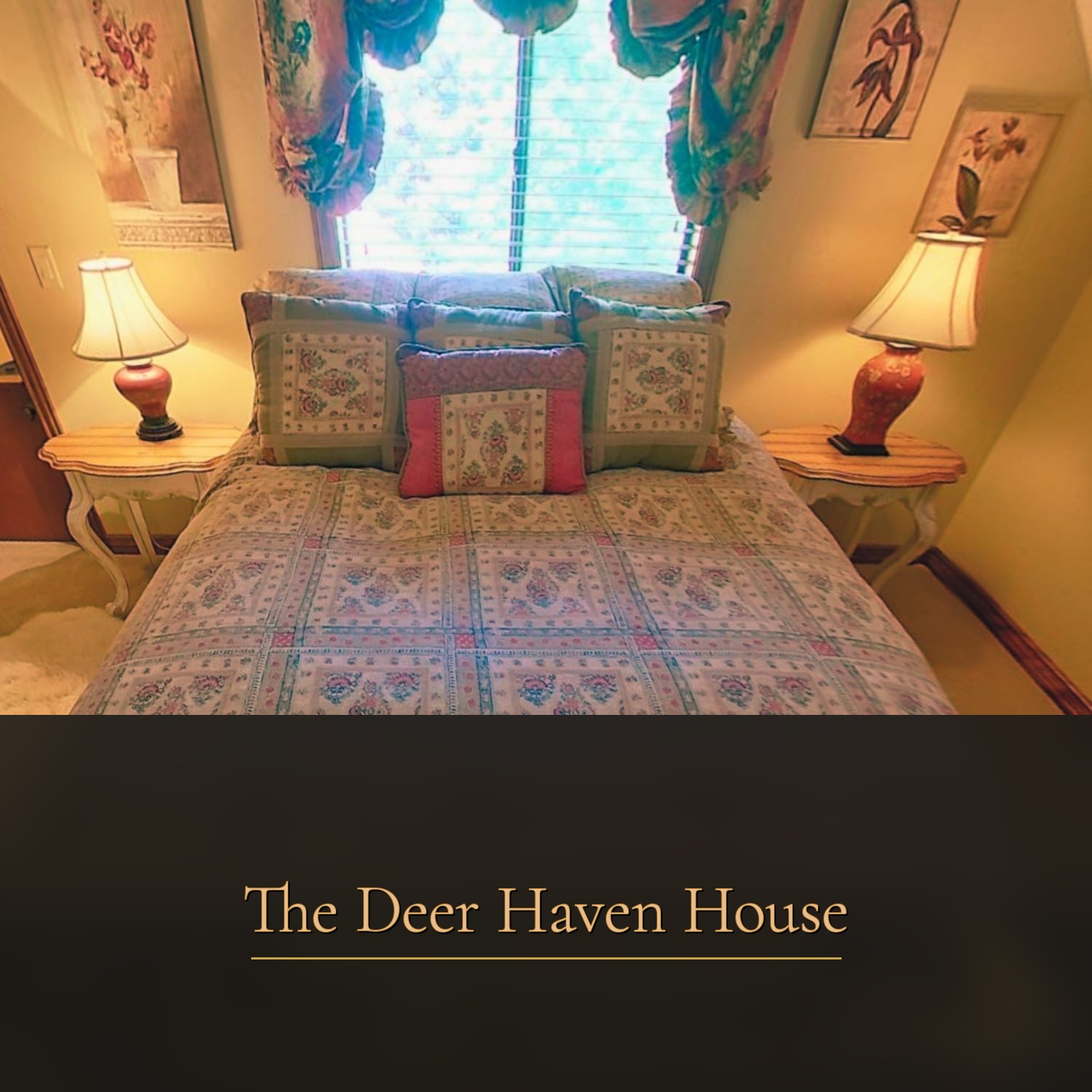 Seventh bedroom with floral quilt at The Deer Haven House