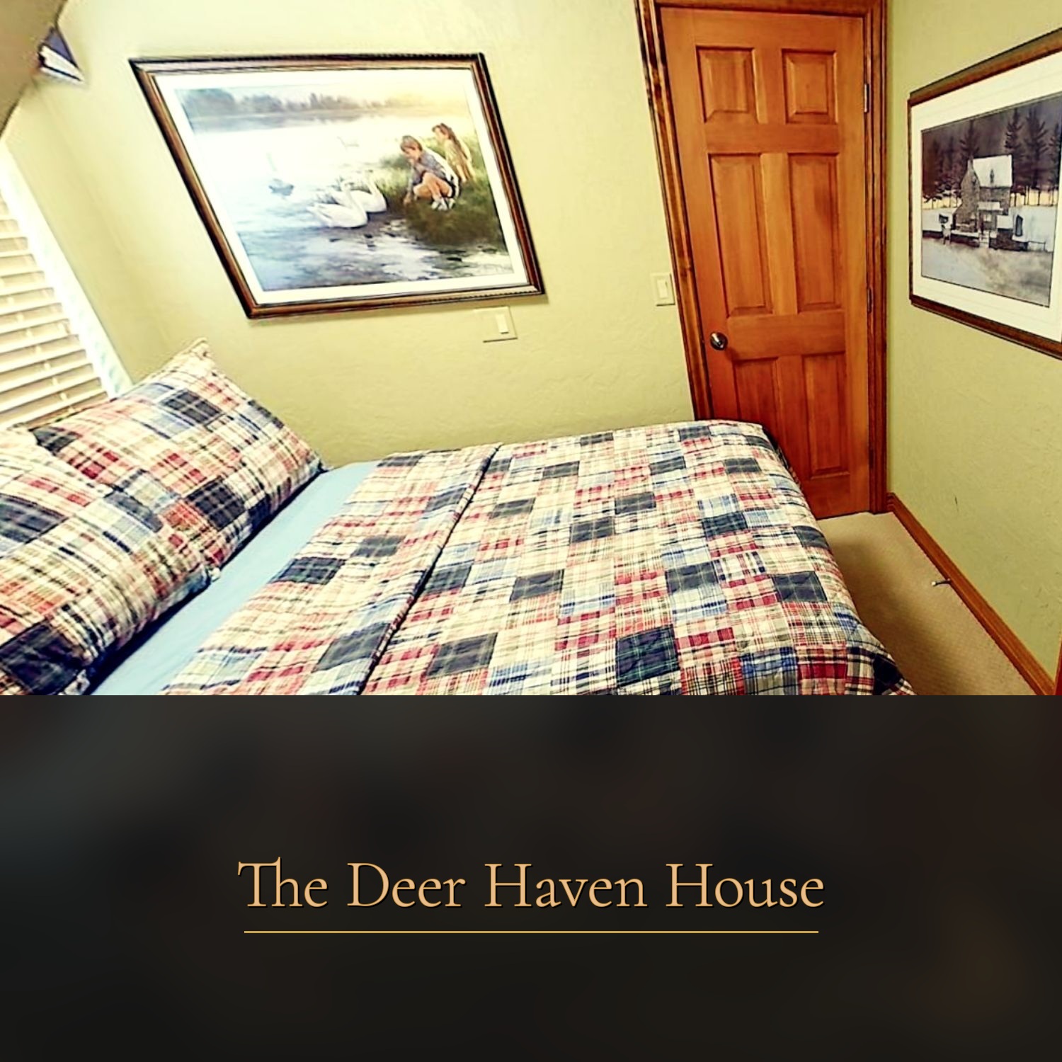 Cozy eighth bedroom with plaid quilt at The Deer Haven House
