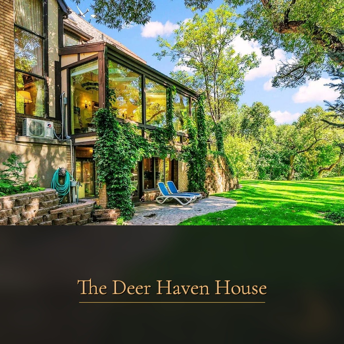 Covered back patio with fire pit at The Deer Haven House