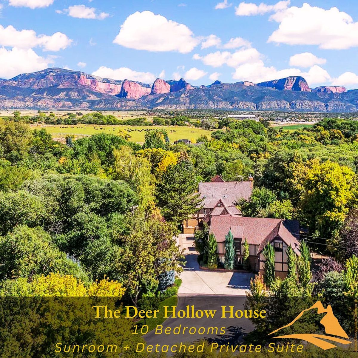 Aerial view of Deer Hollow House at The Bridge Health Recovery Center in New Harmony, Utah
